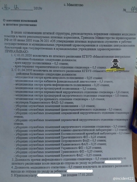 В Сети обсуждают массовые сокращения штата очередной алтайской ЦРБ